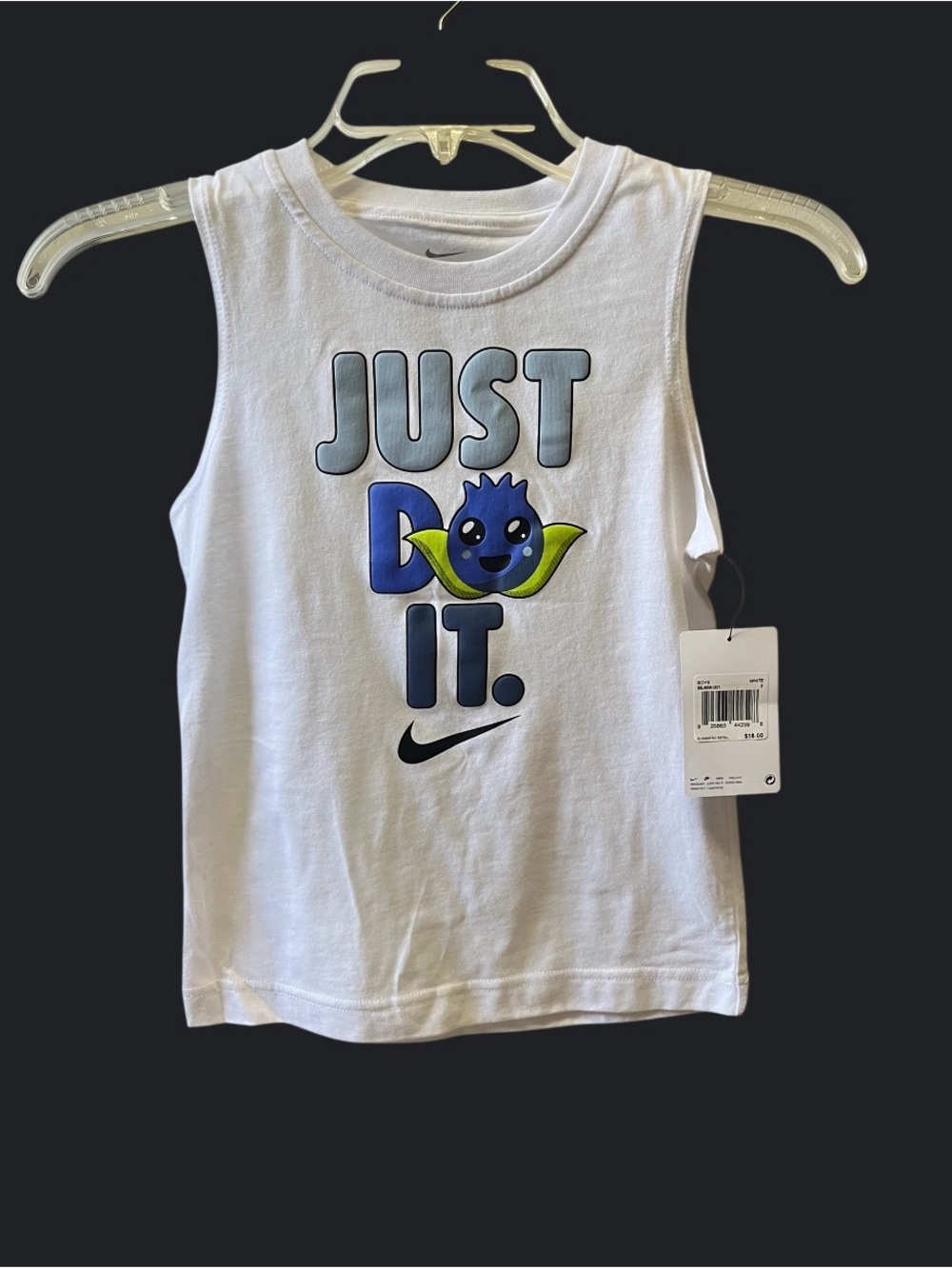 Nike White Kids' Graphic 'Just Do It' Tank with Blue Character
